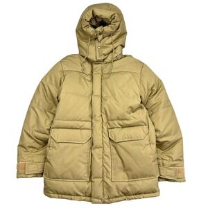 Vintage 80s Cabelas‎ Hooded Goose Down Puffer Jacket Hunting Parka Mens L Tan